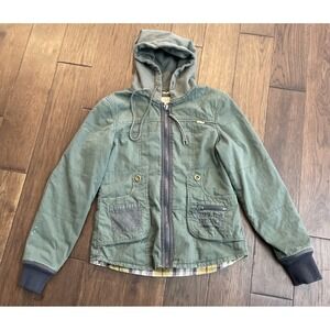 Billabong Y2K Flannel Lined Hooded Utility Full Zip Jacket Women's L Green